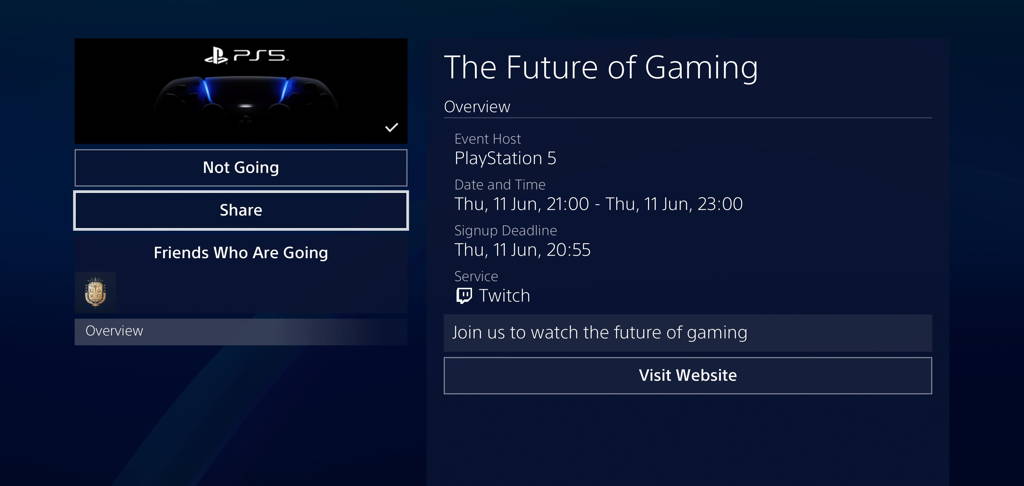 PS5 future of gaming event screen on PS4