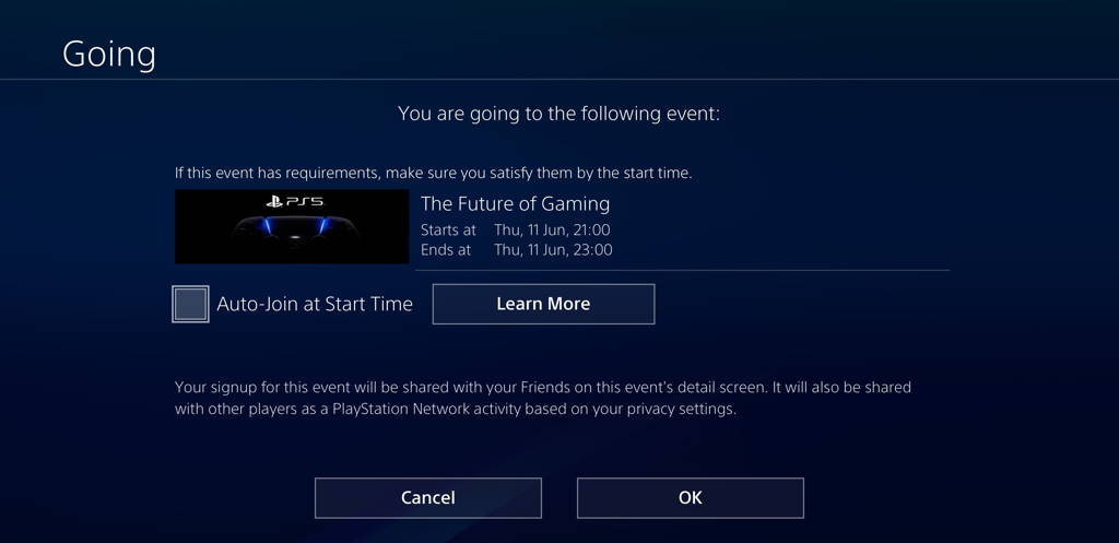 PS5 future of gaming event auto join screen on PS4