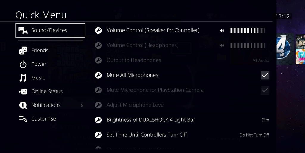 PS4 system software update 8 - quick menu mute all mics