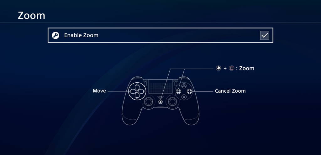 PS4 zoom accessibility feature controls