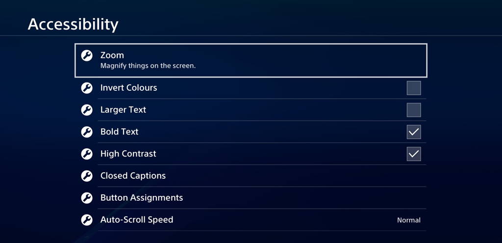 PS4 zoom feature highlighted in accessibility settings
